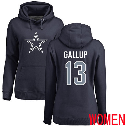 Women Dallas Cowboys Navy Blue Michael Gallup Name and Number Logo #13 Pullover NFL Hoodie Sweatshirts